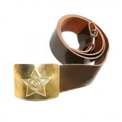 Ремень солдатский коричневый с бляхой (кожзаменитель)